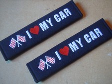Universal Car Seat Belt Pads Safety Shoulder Pads Embroidered " i LOVE MY CAR "