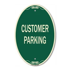 Designer Series Oval Sign - Customer Parking | Green & Tan Heavy-Gauge Aluminum