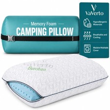 Small Memory Foam Bed Pillow for Camping - Compressible Medium Firm, Breathab...