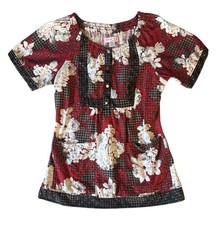 Koi by Kathy Peterson Bella Scrub Top Red Black White Floral Novelty Buttons SM