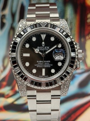 Rolex Submariner Black 116610 40mm Custom Black Diamond Bezel Diamond Case