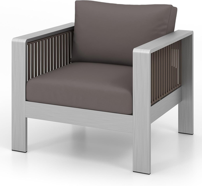 #ad Stylish Gray Aluminum Armchair with Plush Cushions for Outdoor Relaxation $416.99