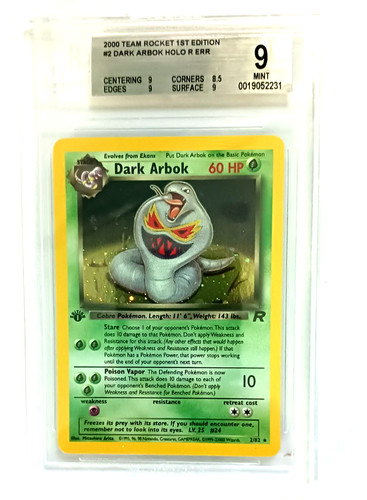 Dark Arbok (1st Edition) graded BGS 9 for sale on eBay