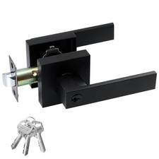 Entry Door Lock Set, Square Door Lever for Bedroom, Passage 1 Pack Matte Black