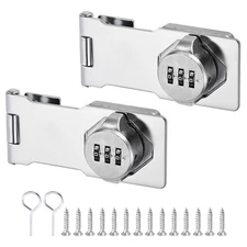 2Pcs Household Cabinet Password Lock Hasp Latch with 3-Digit Password Silver