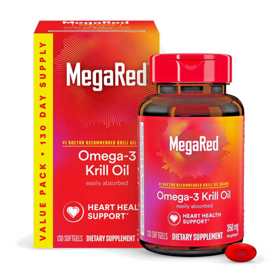 MegaRed - Omega-3 Krill Oil 350mg Heart Health Support Supplement 130 Softgels