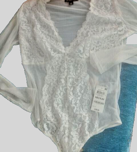 NWT 39.99  lingerie M International Concepts Sheer bodysuit Lace white