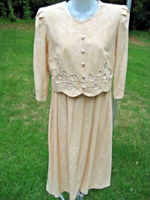 Vintage 80s Miss Dorby Petites Dress Sz 8 Peach/Pink Faux 2 Piece Lined EC