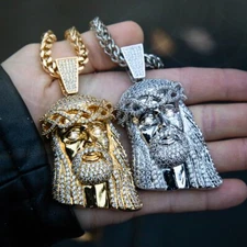 Hip Hop Jesus Head Pendant & 6mm 30" Box Cuban Stainless Steel Chain Necklace