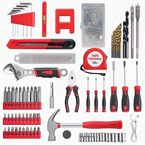 Red 8V Cordless Drill Tool Kit 132 Piece Home DIY Set for Men & Women - Picture 5 of 7