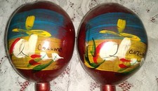 Very UNIQUE Handcrafted Hand Painted BEAUTIFUL RICH COLOR COZUMEL 8" Maraca Set
