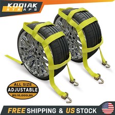 2pc Adjustable Car Tow Dolly Strap Wheel Net Tire Basket Tie Down -swivel J Hook