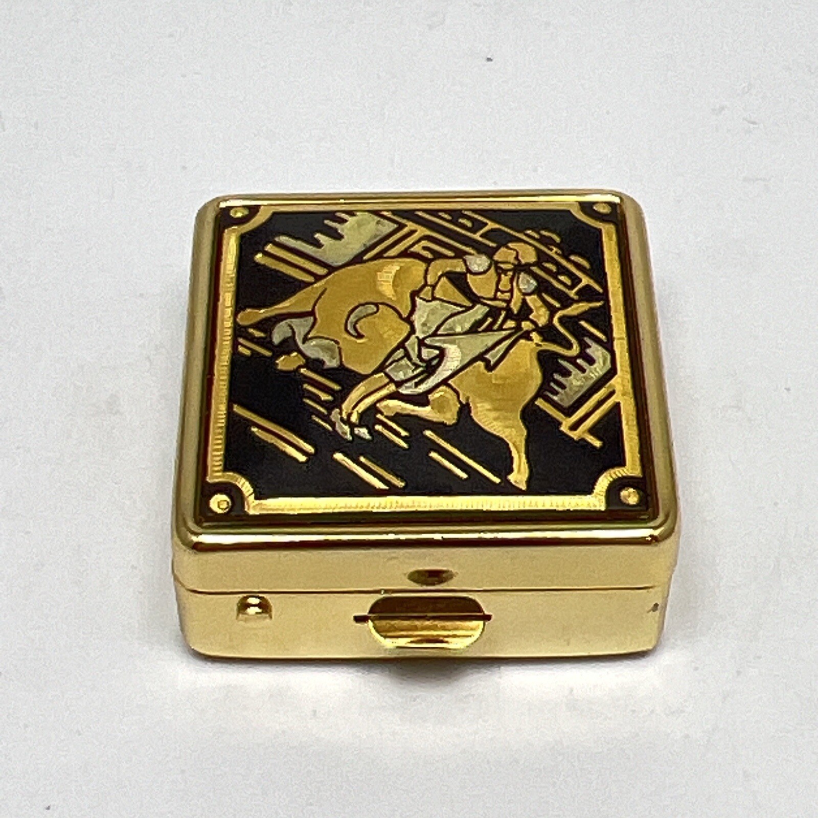 Caja de Píldoras Baratija Damasceno Latón Torero Cuadrado España