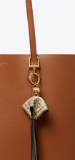 NWT TORY BURCH T Monogram Jacquard Key Ring/ Key Fob - Hazelnut - Leather