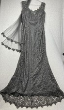 Montage Mon Cheri Formal Lace Gown Dress Rhinestone Size 14 Mother of Bride Gray