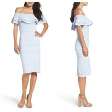 ELIZA J Women’s Baby Blue Off the Shoulder Sheath Dress Ruffle Neckline Size L