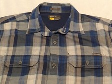 Eddie Bauer Travex Men's Medium Button Front Shirt Long Sleeve Plaid Blue