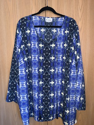 Linea by Louis Dell' Olio Navy Blue Plus-size 3X button up Blouse Long-sleeved