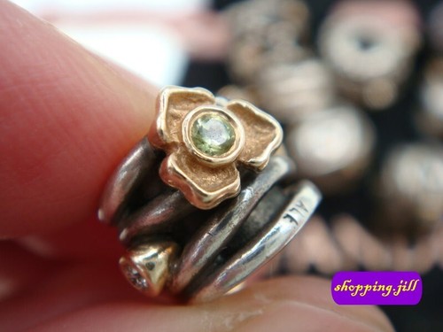 RARE Pandora Rose Peridot Diamond 14CT GOLD 925 ALE Silver Charm 790318D (#242) - Picture 6 of 13