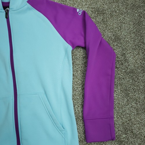 Adidas Hoodie Girls XLarge (16) Frozen Blue/Shock Purple Tech Fleece Full Zip - Picture 4 of 19