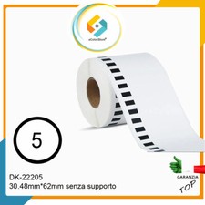 Etichette adesive per Brother DK-22205 QL500 QL500A QL550 QL560VP 5 Rotoli