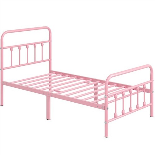 3ft Single Metal Bed Frame Iron Platform Bed w/ Headboard Slatted