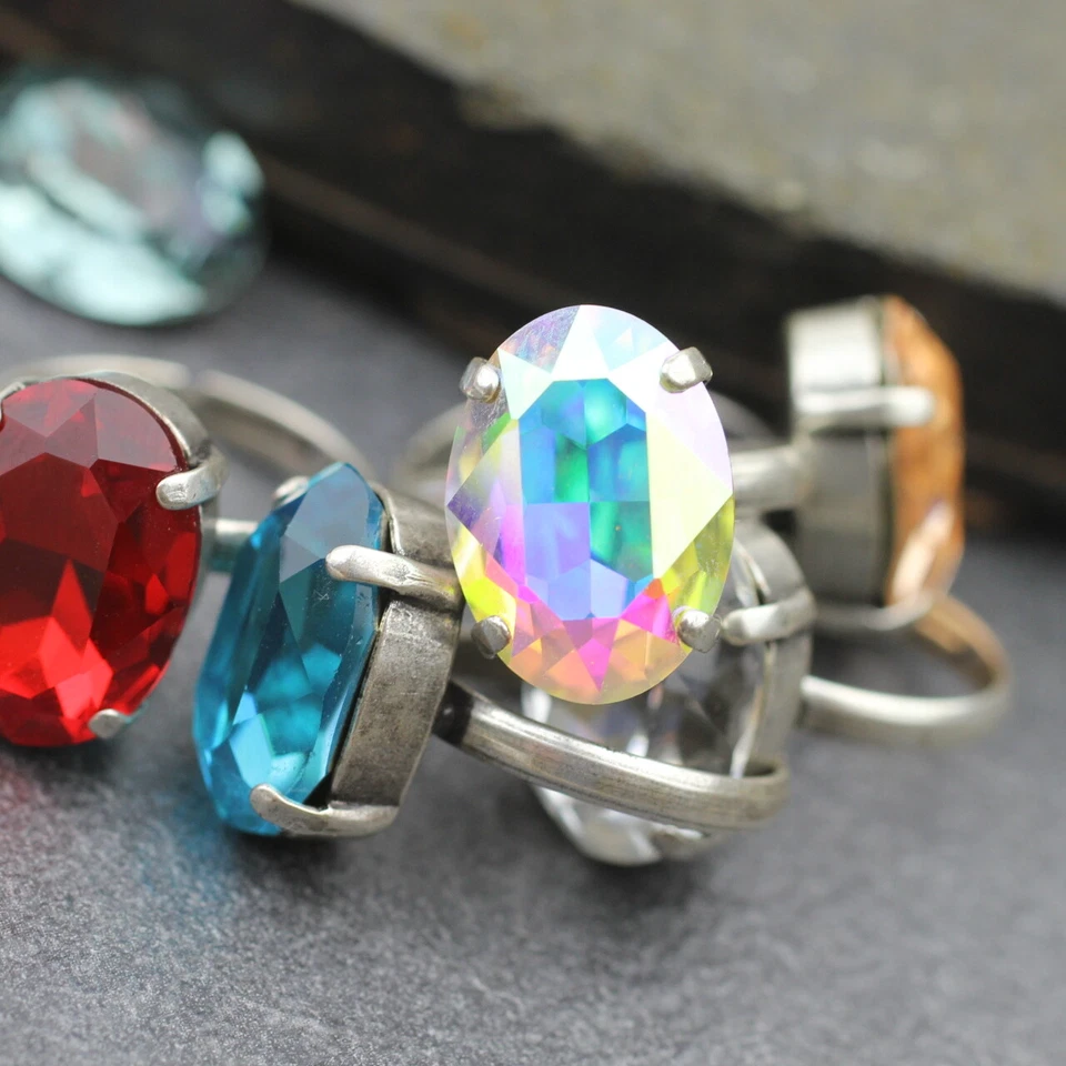 Damenring Fingerrig mit Swarovski-Kristalle Efsa Kristalle Oval Ring18mm glitzer - Bild 4 von 4