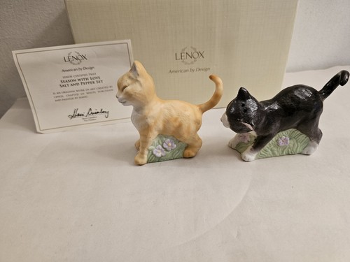 Porcellana dipinta a mano gatti Lenox stagione con amore sale e pepe shaker NUOVO - Foto 7 di 10