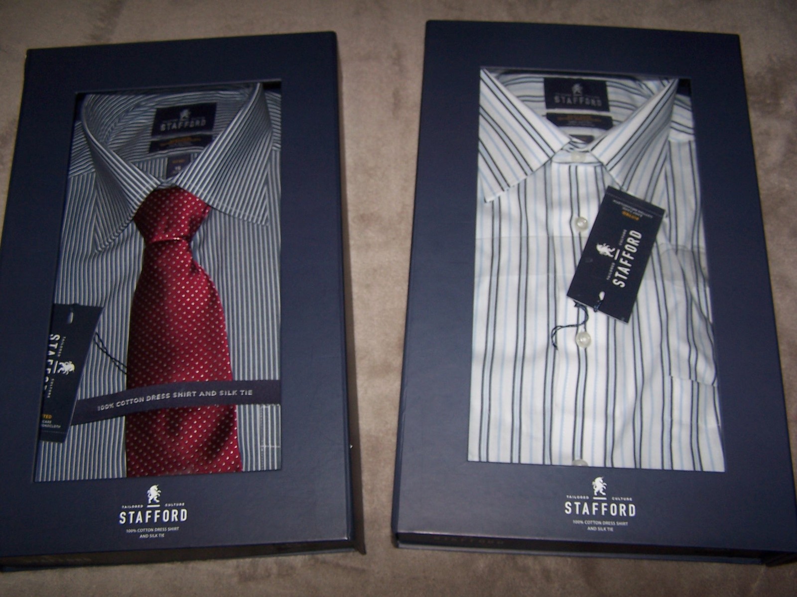 New in Box STAFFORD Long Sleeve Fitted Dress Shirt Gift Set Sz 15 32/33