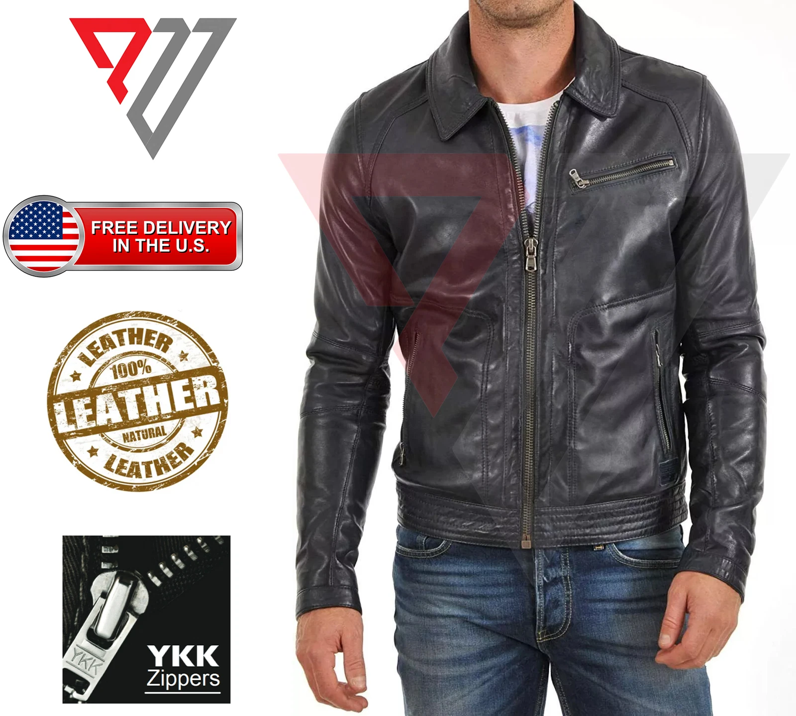 Men's Genuine Lambskin Black Leather Classic Slim Fit Motorcycle Biker Jackets