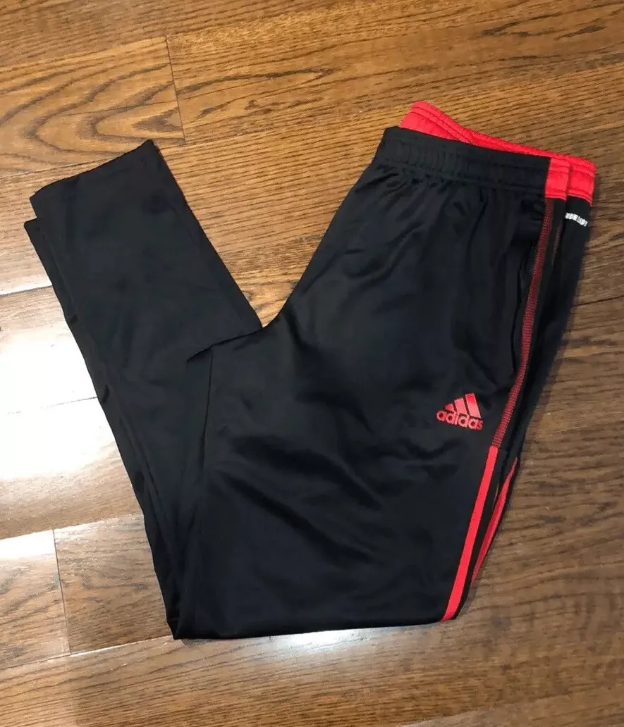 ADIDAS Men s Black Tapered Leg Jogger Pants w Red Triple Stripe Legs Sz XLT