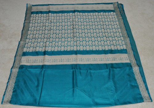 Women Saree Sari with stiched Blouse Rama green Offwhite Silk blend