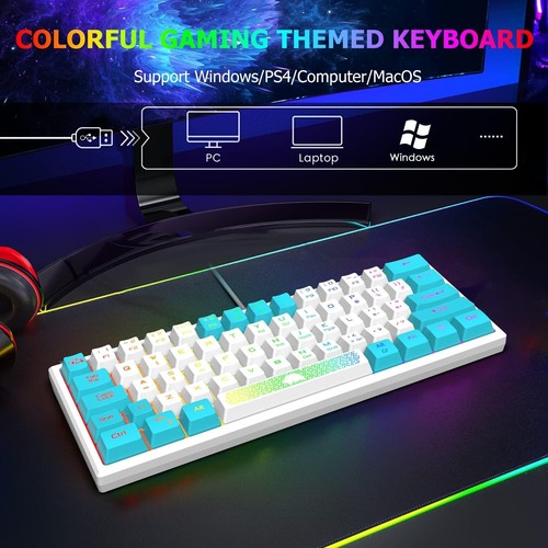 ZIYOU LANG K61 60% Wired Membrane Gaming Keyboard,RGB Chroma Backlit UK Layout - Picture 8 of 57