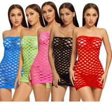 Women's Sexy Lingerie Fishnet Club Tube Mesh Hole Body Stocking Dress Nightwear