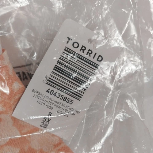 Torrid Shirt Womens 5XLarge Peach Floral Crinkle Tank Gauze Adjustable NWT image 9