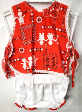 Bandana Top Diaper Cover Outfit 6 month Bib Bloomer Lace Red July 4th Vintage 70