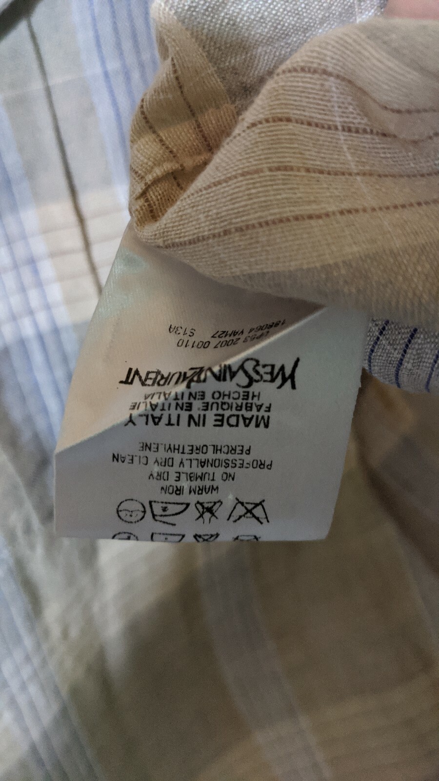 Camicia Yves Saint Laurent primavera 2007 lino a quadretti doppia tasca cinturino collo 41 16