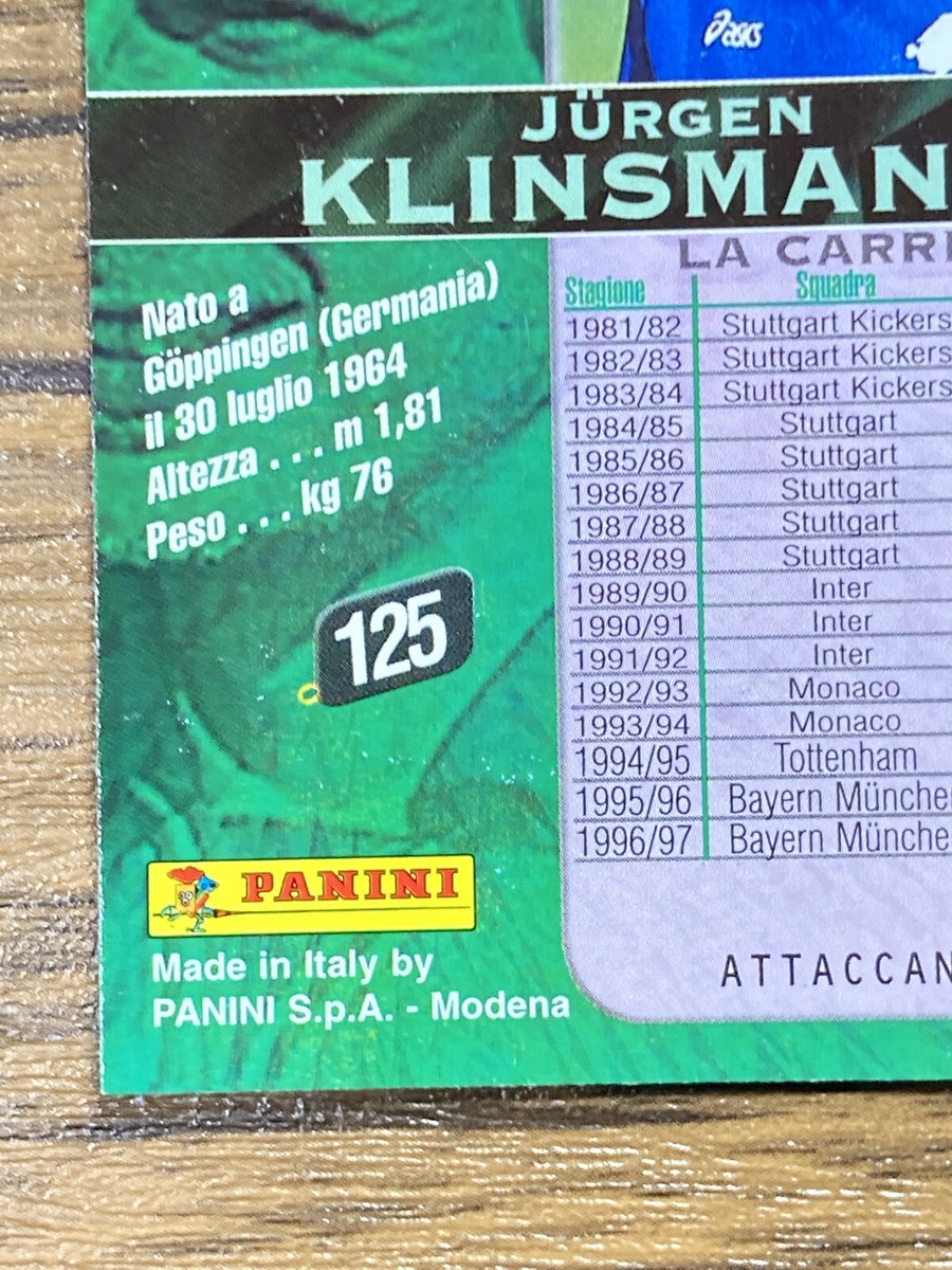 クリンスマンのカードです! Panini Card Calcio 98 1998 Serie A #125 Jurgen Klinsmann