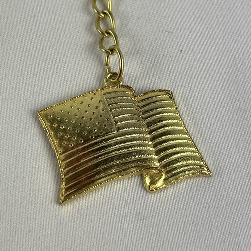 Portachiavi bandiera americana testurizzato tono oro stelle strisce 3” vintage - Foto 1 di 3