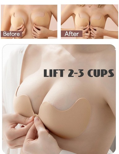 Sticky Strapless Backless Push up Bra for breast lift, Cup B, 2pcs Beige & Black - Picture 3 of 7