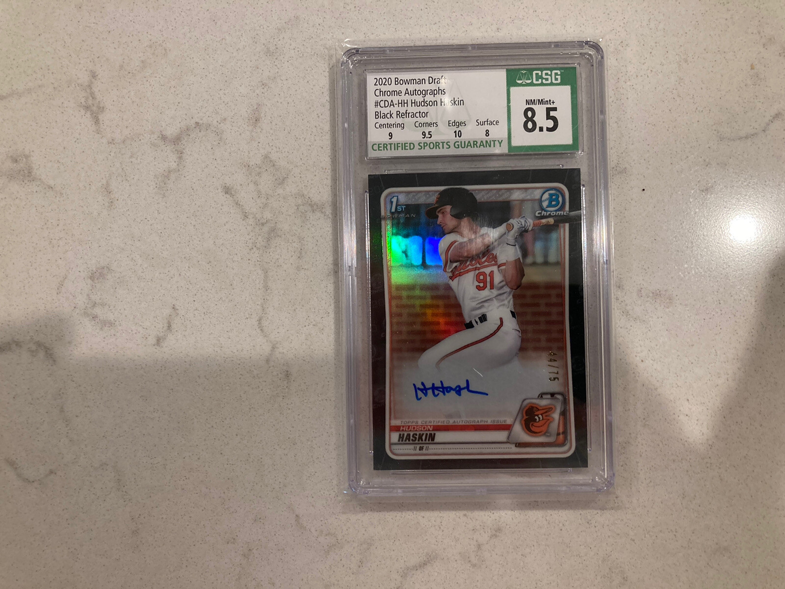 2020 Bowman Draft Hudson Haskin 1st Chrome RC Black Refractor Auto /75 Orioles