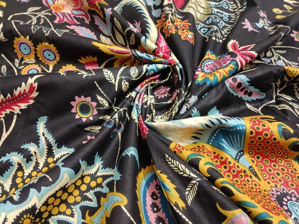 25 Yards Fabric Indian Black Paisley Hand Printed Cotton Fabric Sewing Fabrics - Image 4 of 4