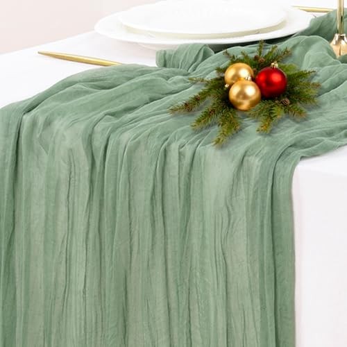 Socomi Cheesecloth Table Runner Christmas Boho Rustic 10ft x 1pc Sage Green
