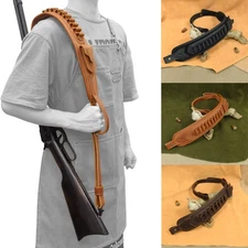 Leather Rifle Sling Padded Gun Strap Shooting Adjustable .30/30 .45/70 .22 12GA