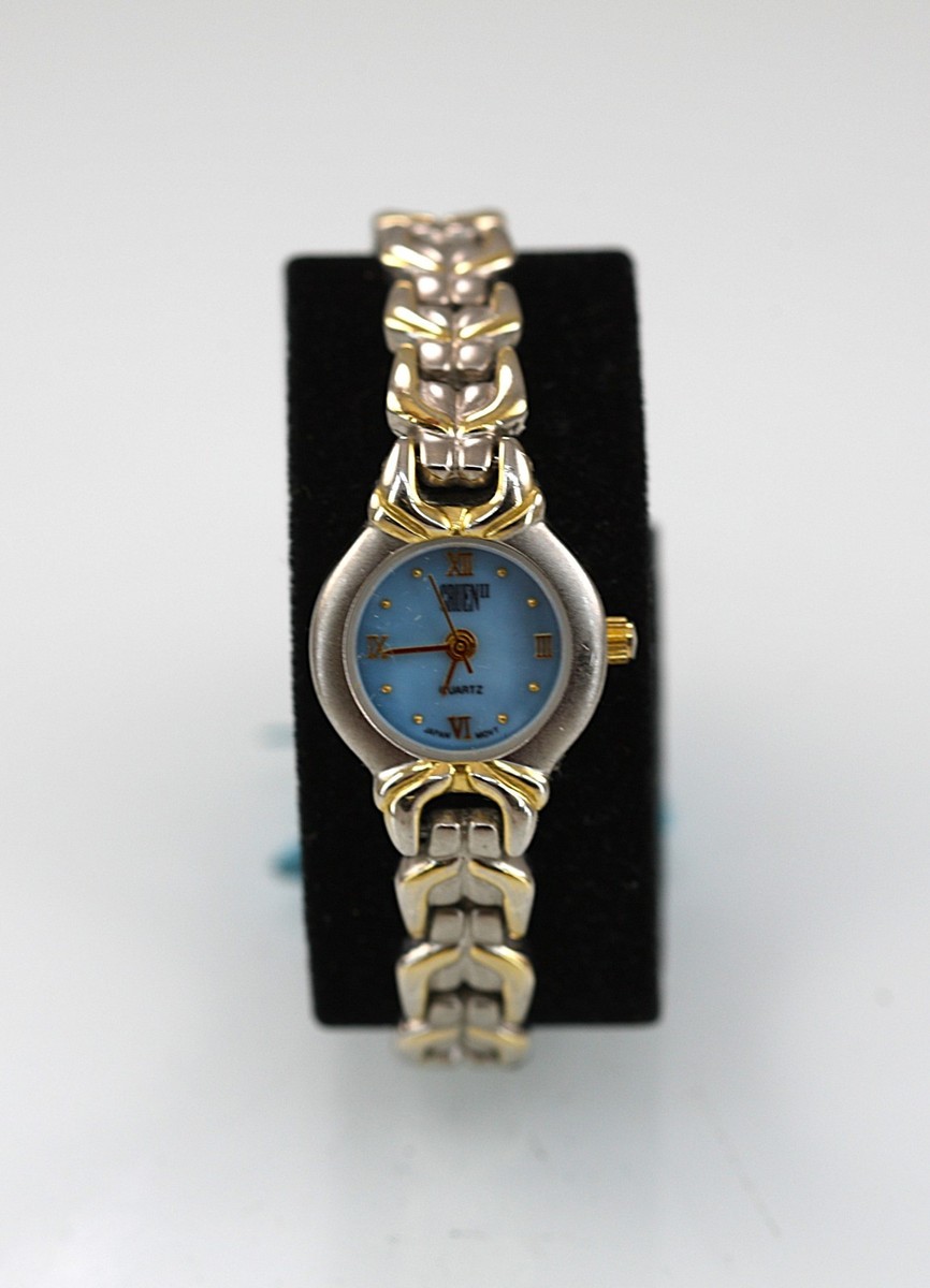 Gruen ll Watch Women Silver Gold Stainless Steel Battery WR Blue Pearl Quartz