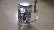 Bierkrug Glas mit Zinndeckel 0,5 l  graviert Wappen  Löwe 1970er-Jahre