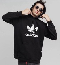 adidas Originals Mens Sz M Adicolor Trefoil Hoodie Pullover Black/White