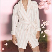 Victoria's Secret ANGEL Cozy Short Robe SOFT Iconic Pink White Stripe M / L