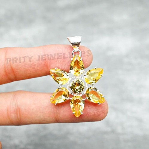 Colgante de flor de citrino 925 de plata de ley hecho a mano joyas regalo - Imagen 3 de 6