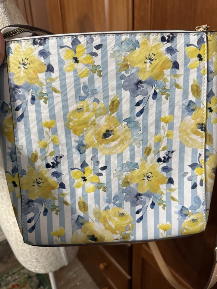 Nanette Lepore Floral Amarillo Rosa Bolso de Hombro Cartera Bandolera Multi Cremallera Usado en Excelente Condición Foto 4 de 4